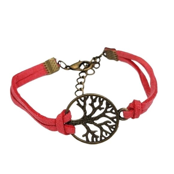 3/$20 Tree of Life Red Suede Fashion Bracelet Adjustable Soft Boho Retro Jewelry - Picture 1 of 10